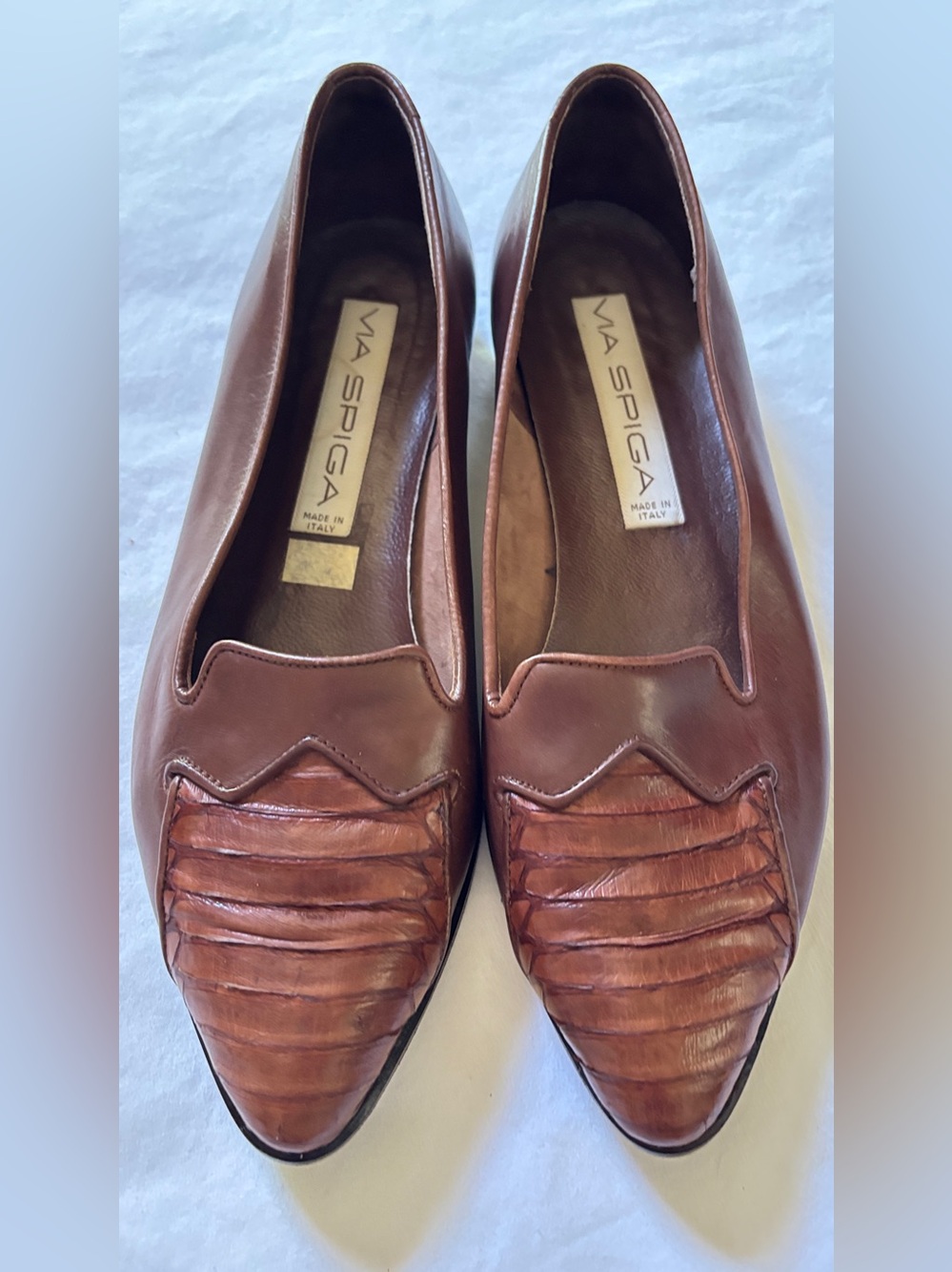 Via Spiga Women’s 8.5B Brown Leather Pointed Toe Flats Made In Italy